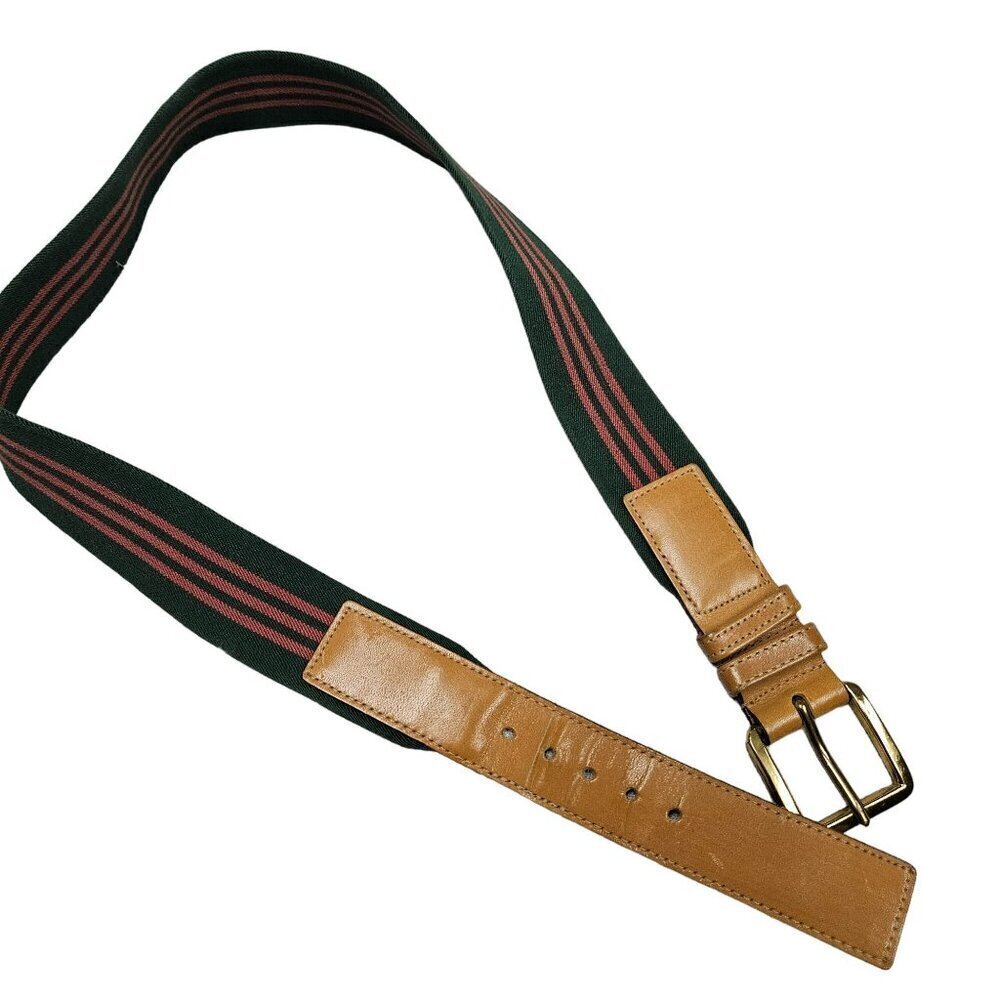 Dooney & Bourke Brass Leather Stretchy Elastic Canvas Belt Green Pink Striped 32
